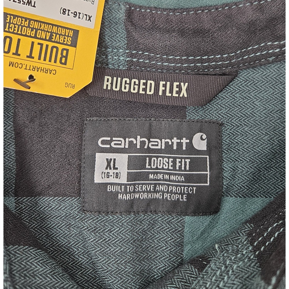 Carhartt Rugged Flex Loose Fit Midweight Flannel Shirt, Women's XL, Green, NWT! - Picture 4 of 6
